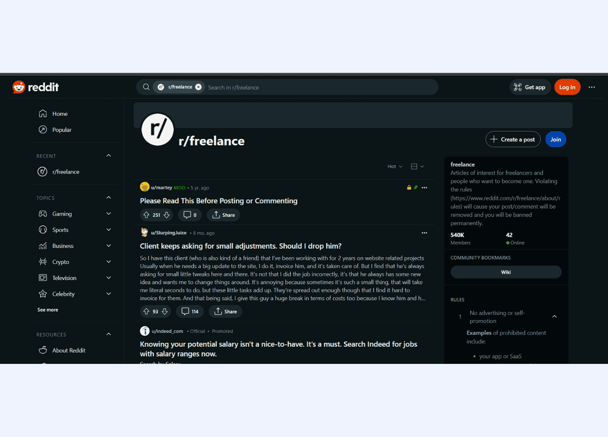 Reddit r/freelance
