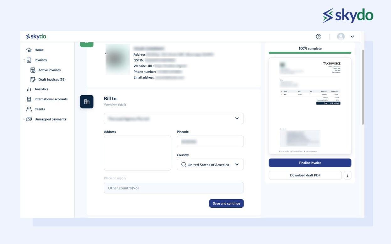 Invoice creation and auto e-invoicing features