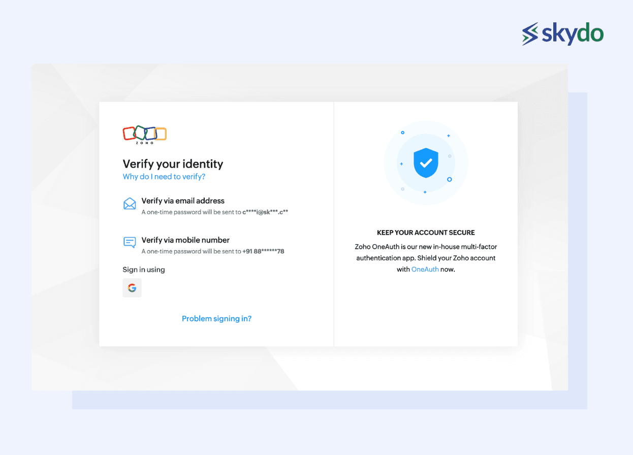 Zoho Account Verification to integrate with Skydo
