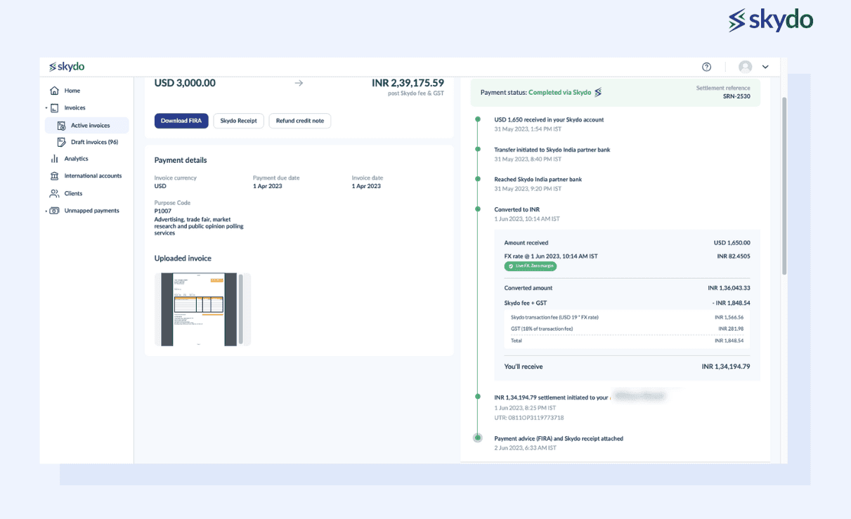 Movement of funds from sender to recipient