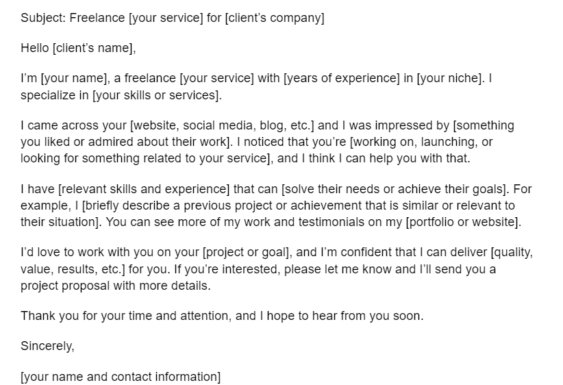 sample email to a client asking for work using cold outreach