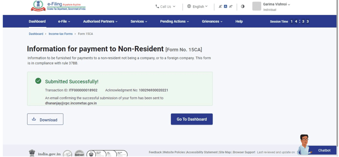 Form 15 CA CB application screenshot